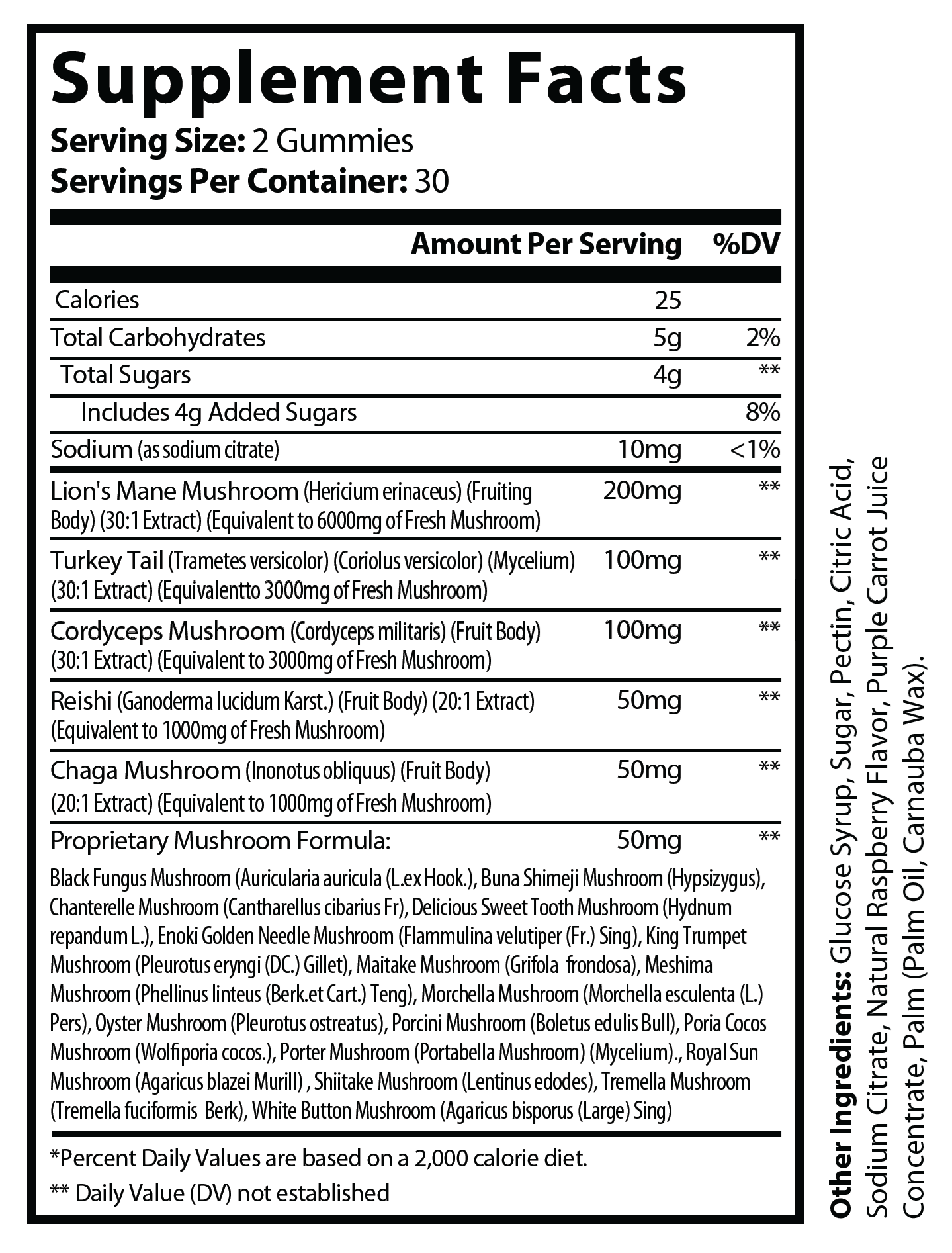 Premium Mushroom Complex Gummies - Supplement Facts panel