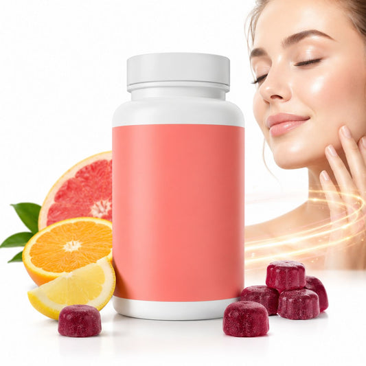 Skin Glow Gummies w/ Biotin + C + E - concept visual