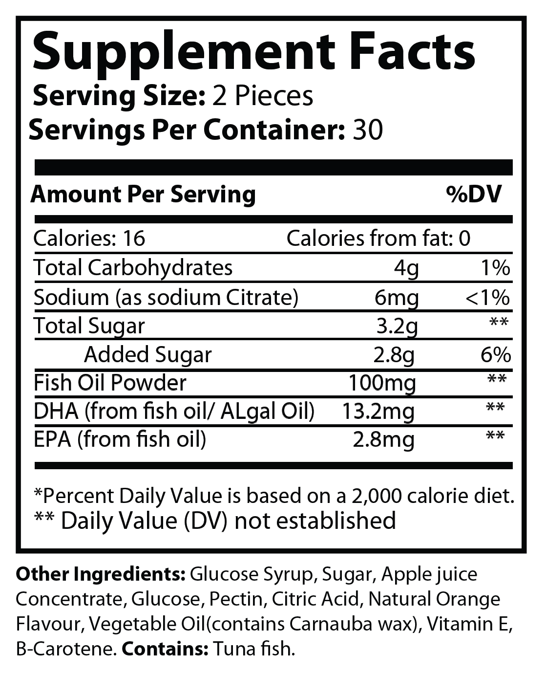 Omega 3 Gummies - Supplement Facts panel