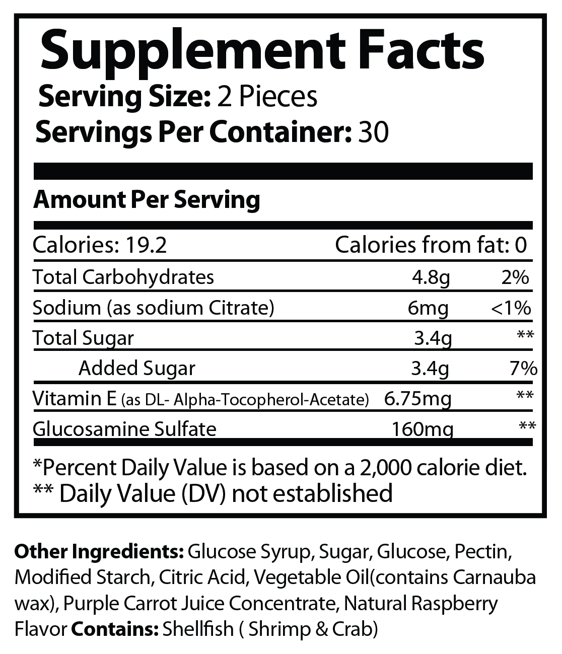 Joint Care Gummies - Supplement Facts panel
