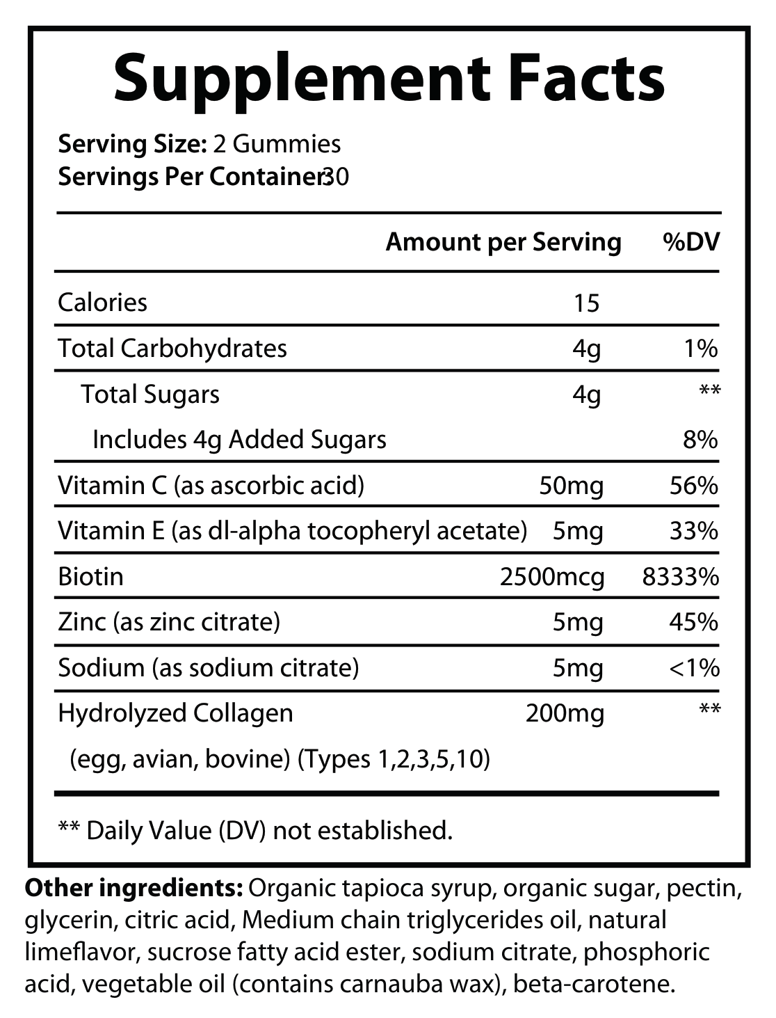 Collagen Gummies - Supplement Facts panel