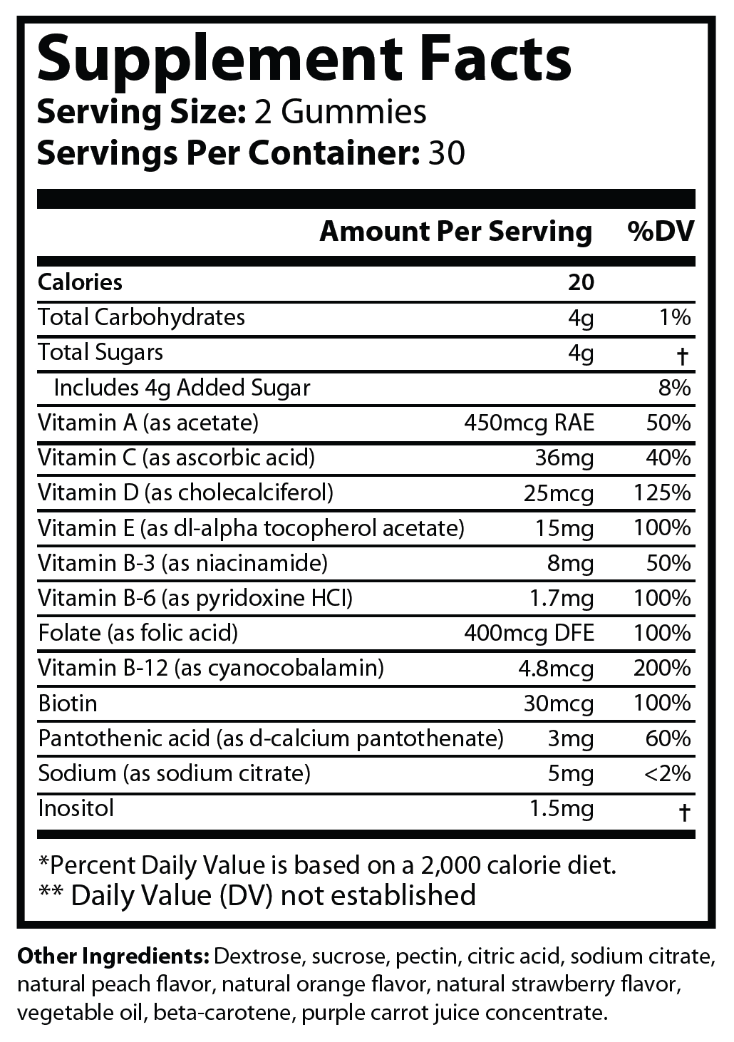 Hair Vitamin Gummies - Supplement Facts panel