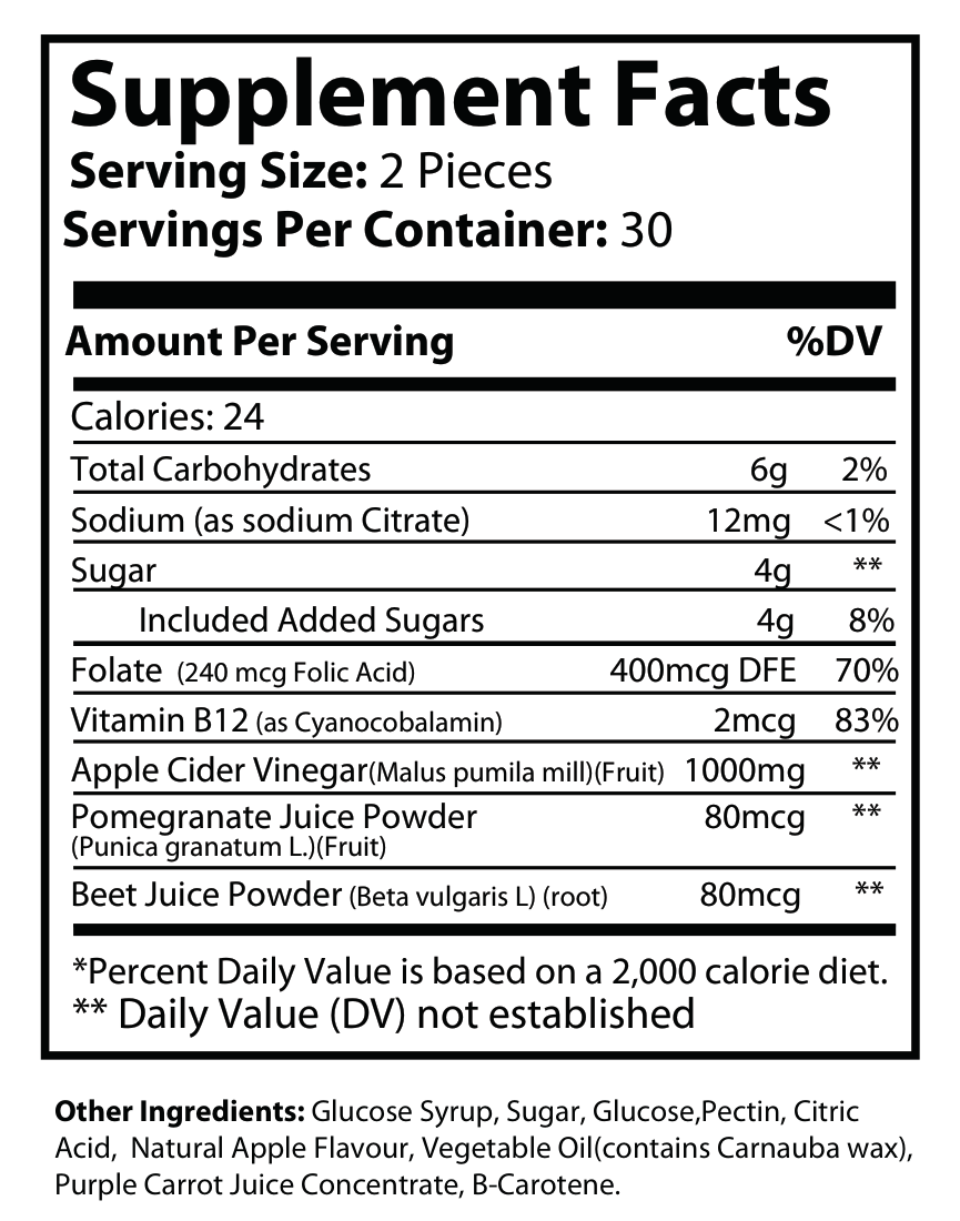 Apple Cider Vinegar Gummies - Supplement Facts panel
