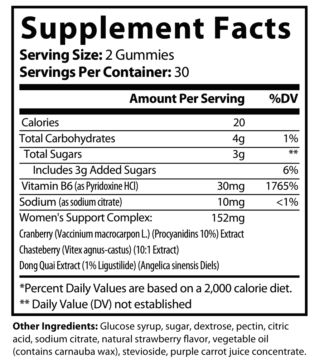 Premium Women's Hormonal Support Gummies - Supplement Facts panel