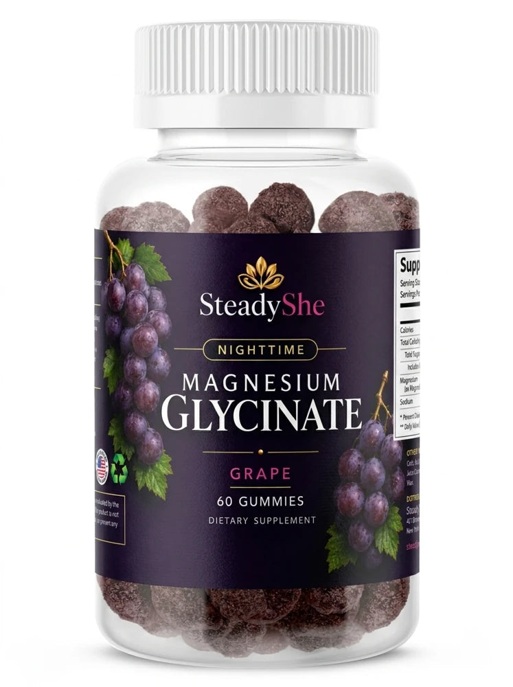 SteadyShe Nighttime Magnesium Glycinate, grape flavor, 60 gummies