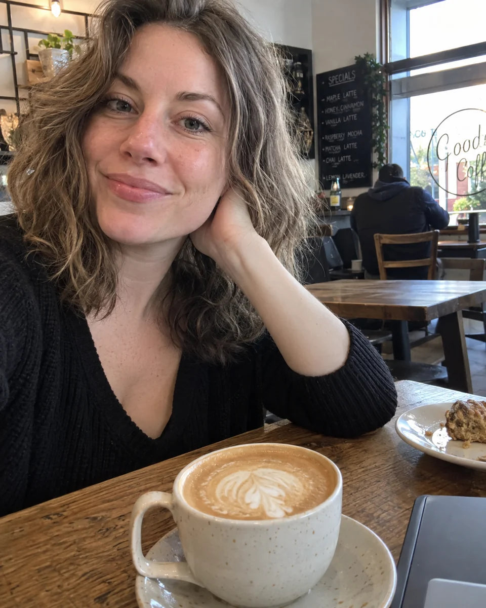Coffee and a pastry at a cafe