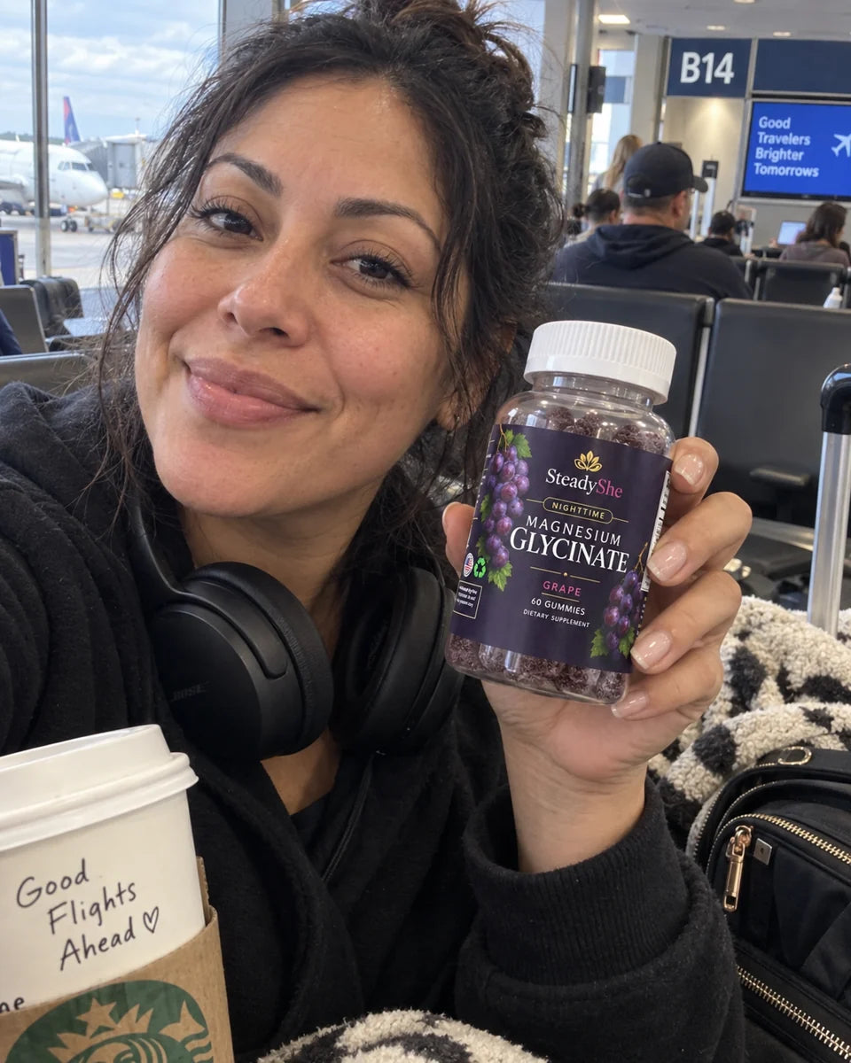 The SteadyShe bottle at an airport gate